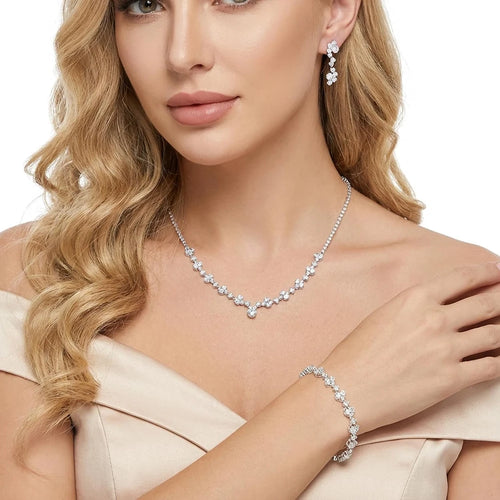 Silver Crystal Rhinestone Jewelry Set